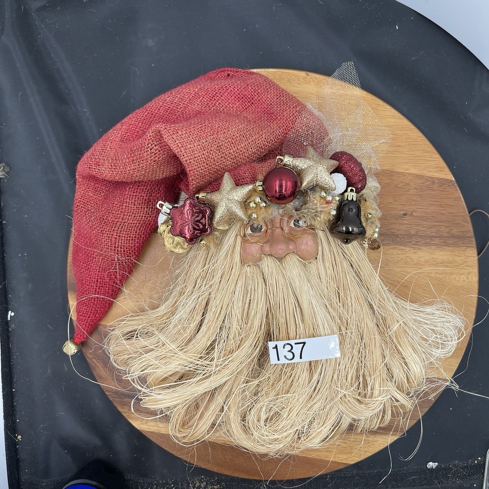 VNTG Folk Art Santa Claus Wall Hanging Beard Made‎ Of Raffia